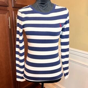 Ralph Lauren Women's Striped Long Sleeve Top - Blue and White